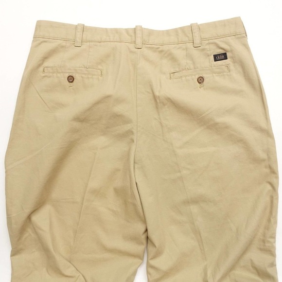 IZOD Pants Mens 38 x 32 Khaki High-Rise Slash Pockets Regular Fit Straight Chino - Picture 7 of 9